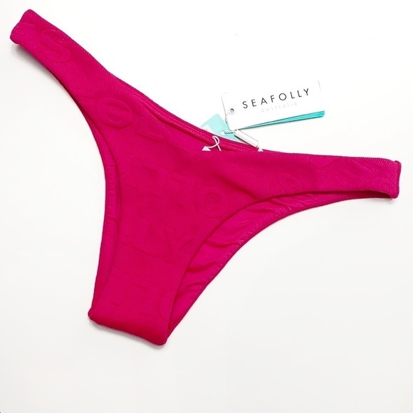 Seafolly Your Type V high cut Rio pink logo bottom NWT - Picture 1 of 6